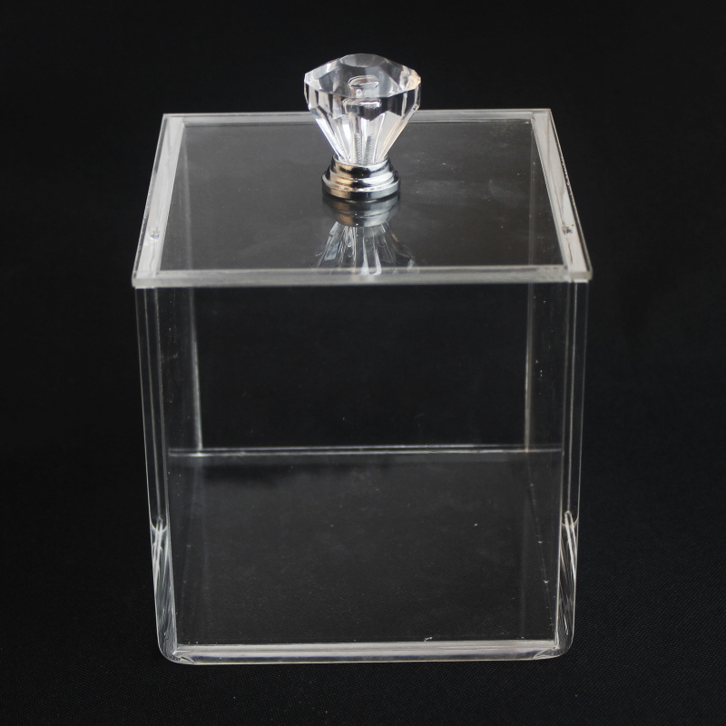 Cheap Mold Injection 9.5 x 9.5cm Clear Acrylic 5-Sided Box Crystal Lid, Square Acrylic Bin, 5 Side Cube Box Display Stand