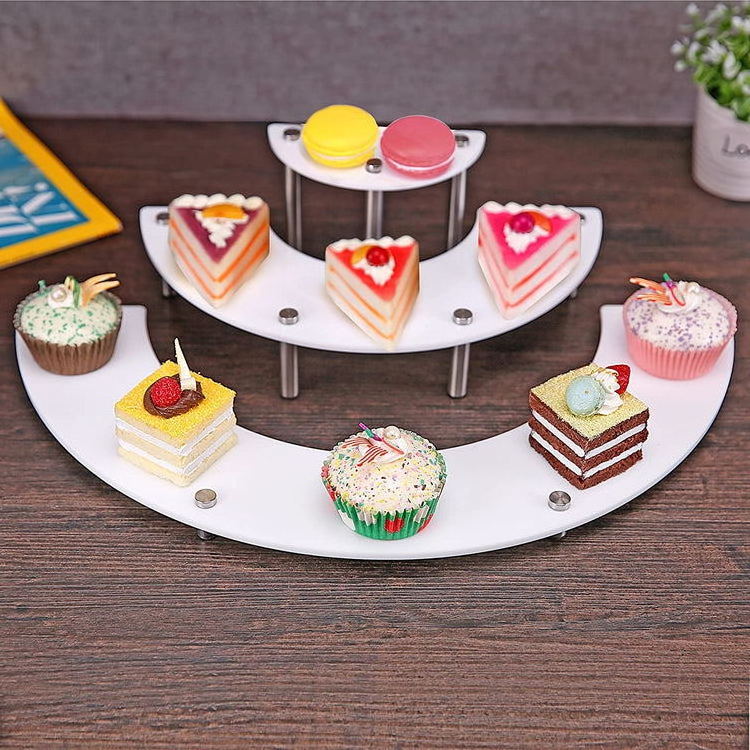 3-Piece Set White Acrylic Semicircle Server Dessert Display Stand Tabletop Collectible Showcase Risers