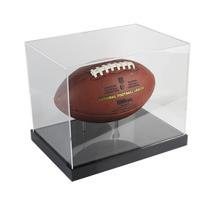 Custom Wholesale Full Size Clear Plastic Acrylic Display Case For Basketball/Sneaker Shoes/Football/Rugby With Black Base