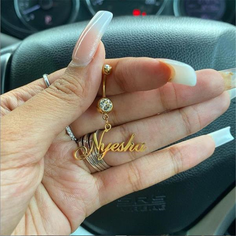 Custom Name Stainless Steel Body Jewelry Zircon Gold Color Gift Women Trendy Belly Ring