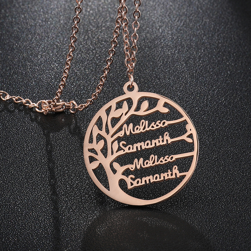 Duoying OEM Personalized Stainless Steel Family Tree Of Life Custom Name Necklace  For Women