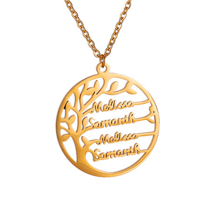 Duoying OEM Personalized Stainless Steel Family Tree Of Life Custom Name Necklace  For Women