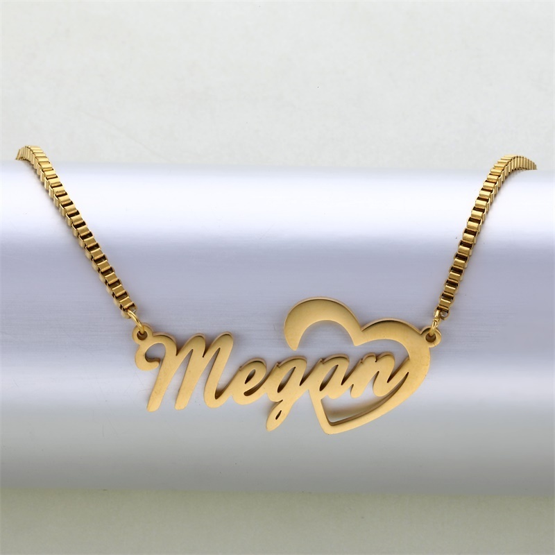 Personalize Stainless Steel box chain Heart Pendent Necklace Gold Silver Planted Romantic Jewelry  Custom Name Heart Necklace