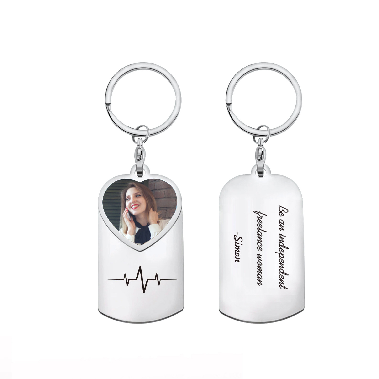 DY Personalized Picture Pendant with Engrave Text Custom Photo Keychain for Couples