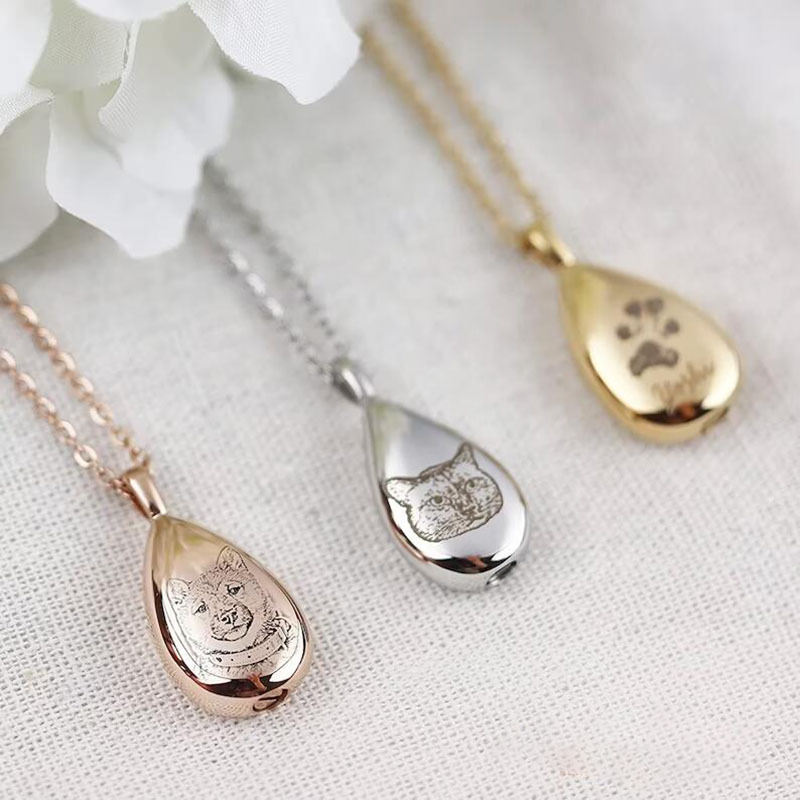 Duoying customized Teardrop Pet Dog Cat Cremation Urn Necklace Non Tarnish Stainless Steel Memorial Gifts Jewelry