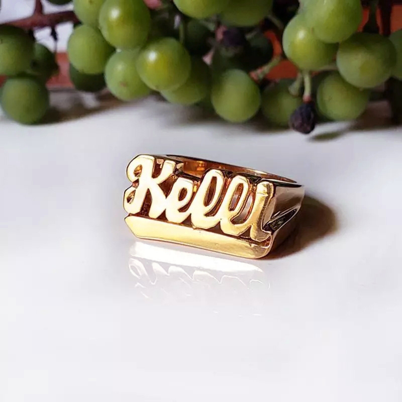 2021 Fashion New Monochrome Name Rings Gold-plated Carved Double Finger Personalized Ring CLASSIC Alloy Geometric Cluster Rings