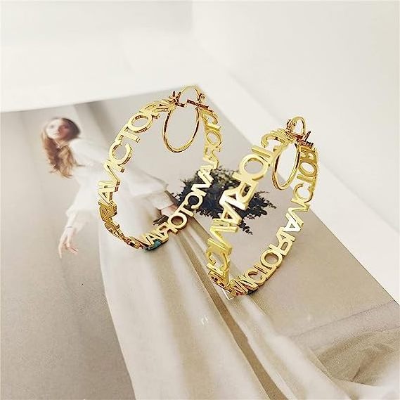 Duoing Personalised Initial Letter Nameplate Custom Name Hoop Earrings Jewelry Gold Stainless Steel for Girls Round Duoying