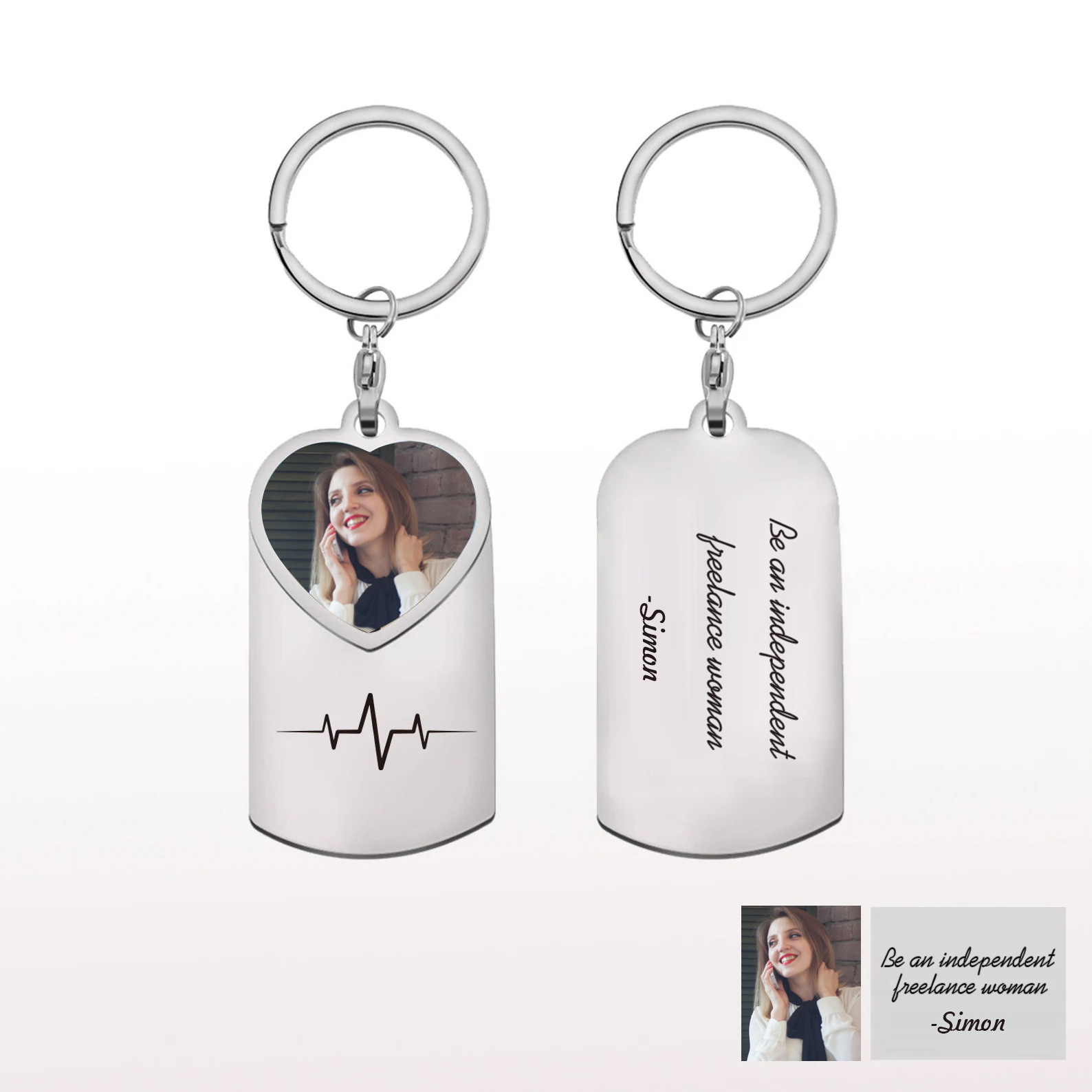 DY Personalized Picture Pendant with Engrave Text Custom Photo Keychain for Couples