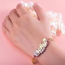 Personalized custom gold-plated name bracelet baby girls pink acrylic 2 tone plated two-color name  bracelet