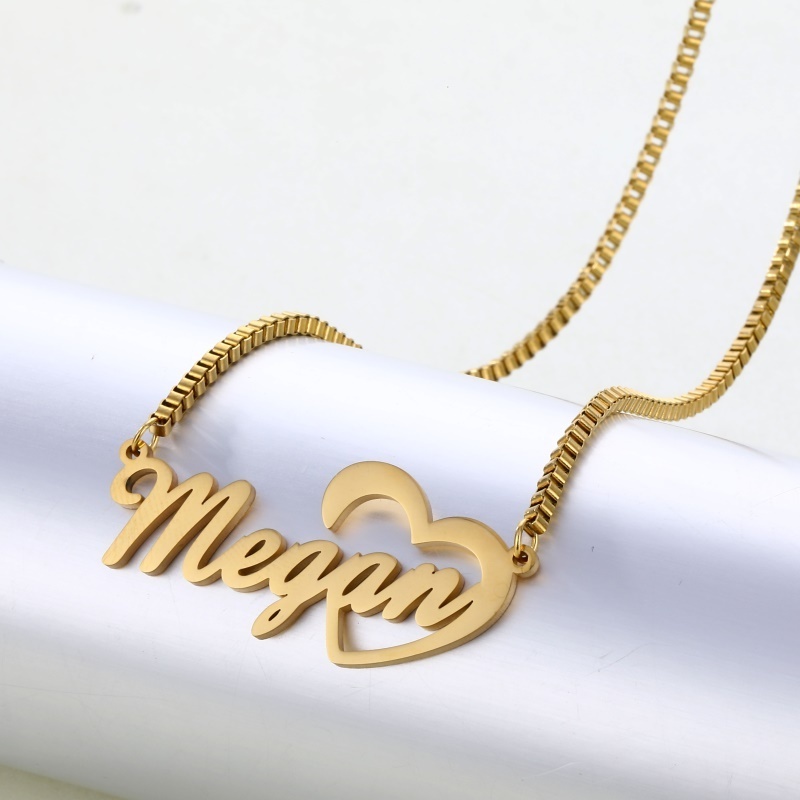 Personalize Stainless Steel box chain Heart Pendent Necklace Gold Silver Planted Romantic Jewelry  Custom Name Heart Necklace