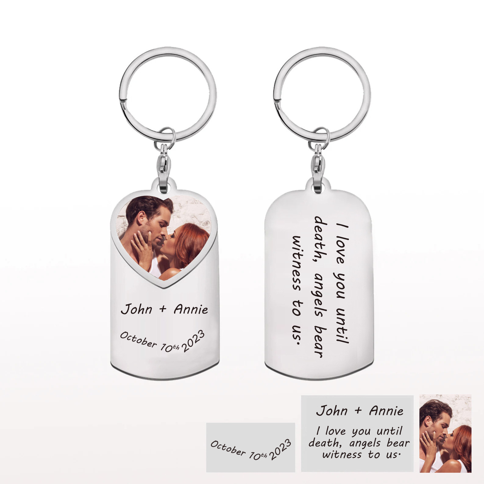 DY Personalized Picture Pendant with Engrave Text Custom Photo Keychain for Couples