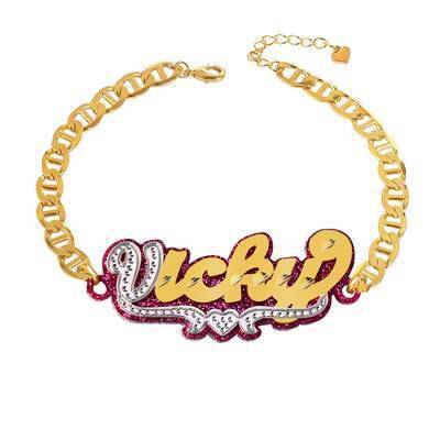 Personalized custom gold-plated name bracelet baby girls pink acrylic 2 tone plated two-color name  bracelet