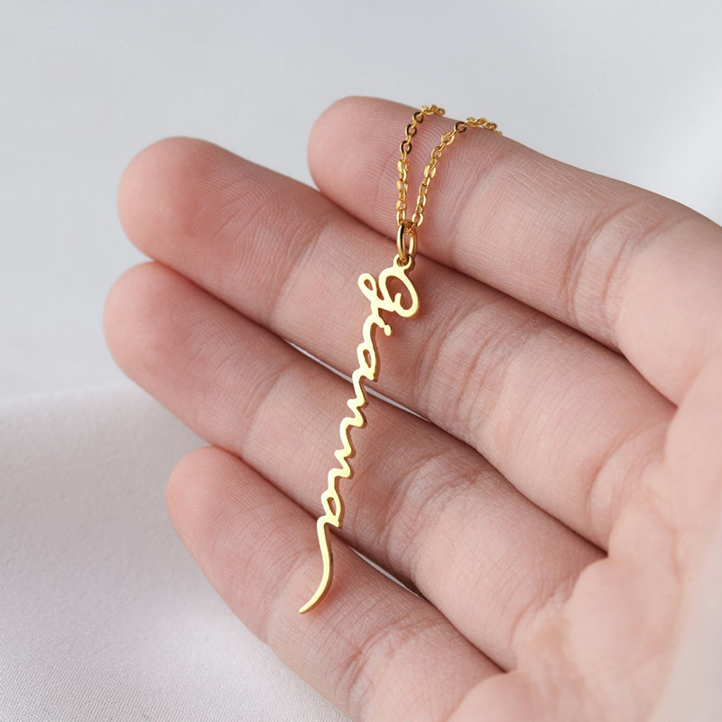 Duoying Fashion Stainless Steel Vacuum Gold Plating Customized Vertical Name Necklace Jewelry