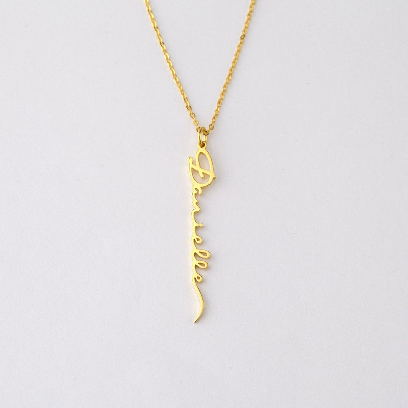 Duoying Fashion Stainless Steel Vacuum Gold Plating Customized Vertical Name Necklace Jewelry