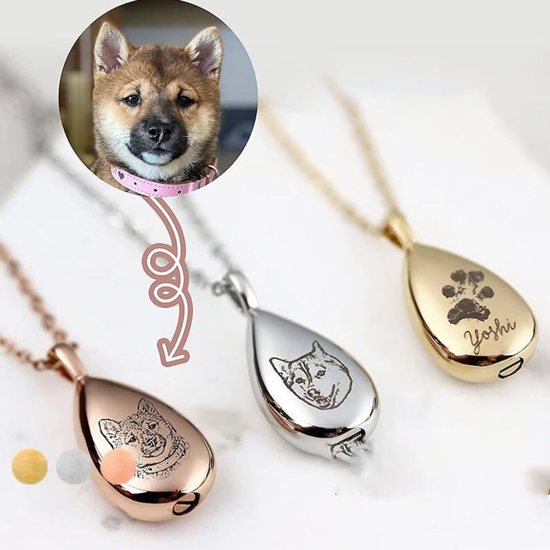 Duoying customized Teardrop Pet Dog Cat Cremation Urn Necklace Non Tarnish Stainless Steel Memorial Gifts Jewelry