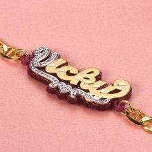 Personalized custom gold-plated name bracelet baby girls pink acrylic 2 tone plated two-color name  bracelet