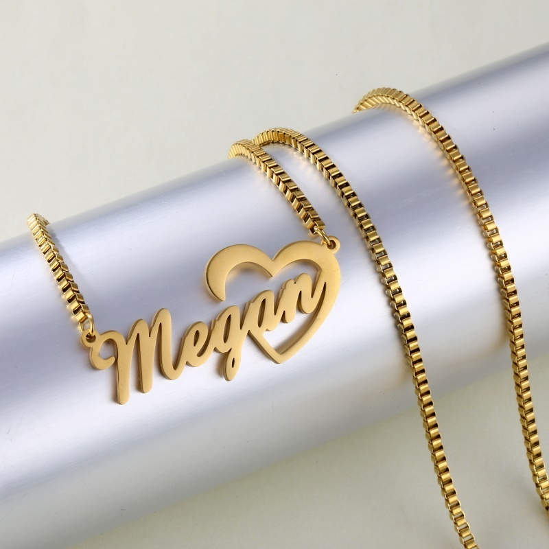 Personalize Stainless Steel box chain Heart Pendent Necklace Gold Silver Planted Romantic Jewelry  Custom Name Heart Necklace