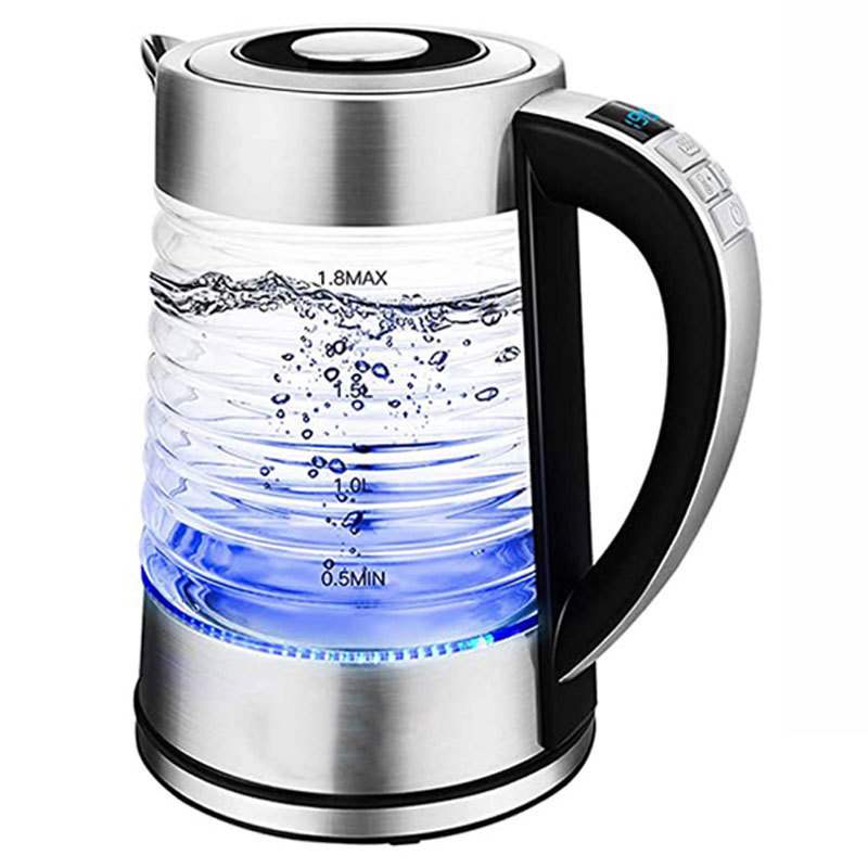 Multi Purpose Electric Hotel Kettle Manufacture Blue Led Light Smart Electrical Tea Kettle Glass