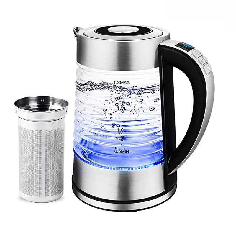 Multi Purpose Electric Hotel Kettle Manufacture Blue Led Light Smart Electrical Tea Kettle Glass