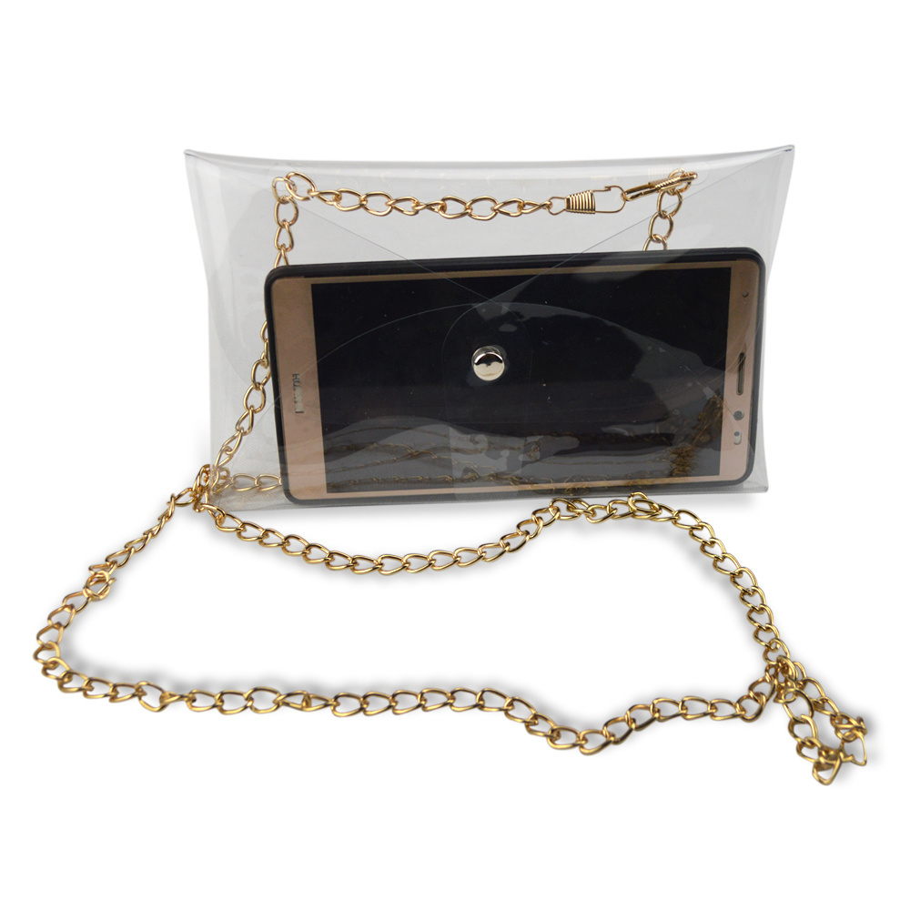 Girls Ladies Transparent Women Mini Transparent Chain Beach PVC Bag Wholesale Jelly PVC Sling Bag Chain Clear clutch Bag