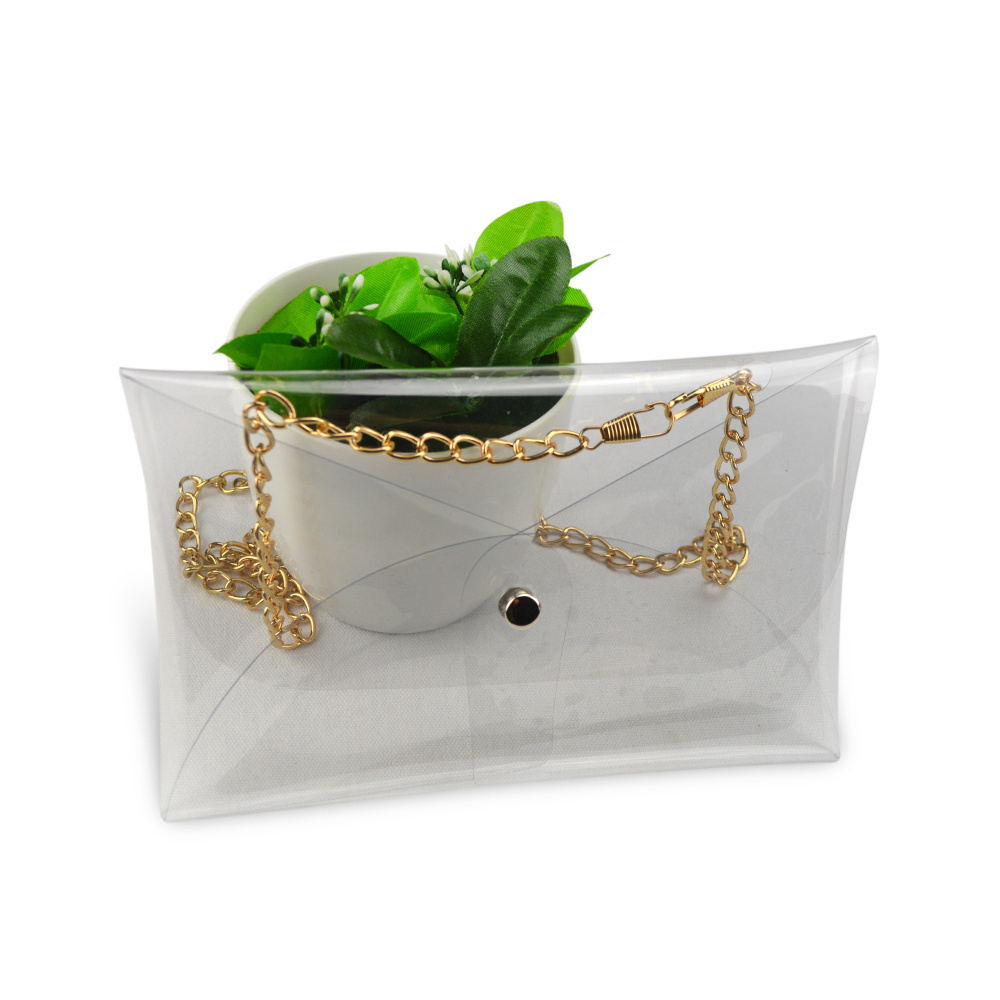 Girls Ladies Transparent Women Mini Transparent Chain Beach PVC Bag Wholesale Jelly PVC Sling Bag Chain Clear clutch Bag