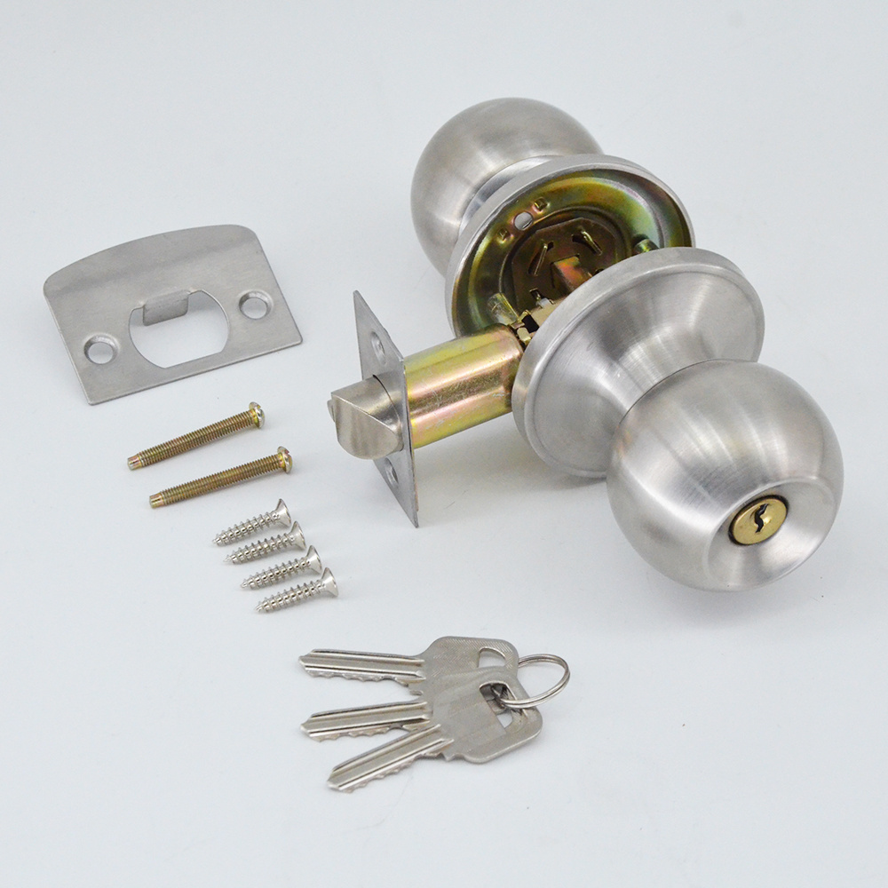 Keyed Entry Privacy Tubular Cylindrical Knob Door Lock Stainless Steel Double Ball Round Cylinder Lock