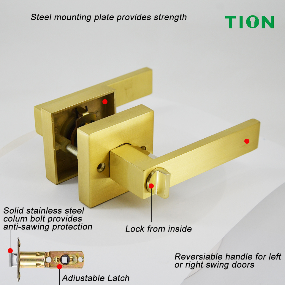 Free sample privacy locking function french gold double key door lock knob