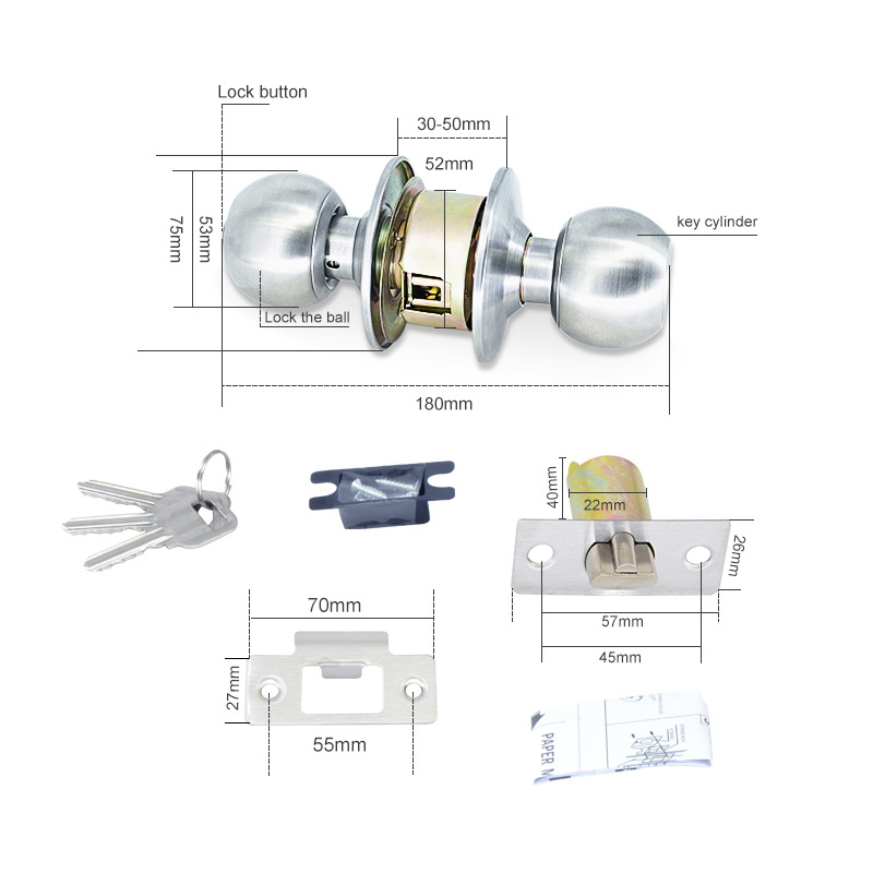 Tion Factory custom Fire Rated Deadbolt Latch Cylinder Sash Mortice Interior Door Round Door Lock Knob Handle Vintage Mortice Lo