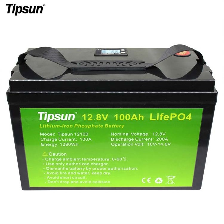 Tipsun OEM 12V 100Ah Deep Cycle Lithium Battery 12V Lifepo4 Rechargeable Battery for EV 4500+ Cycle Built-in BMS IP65