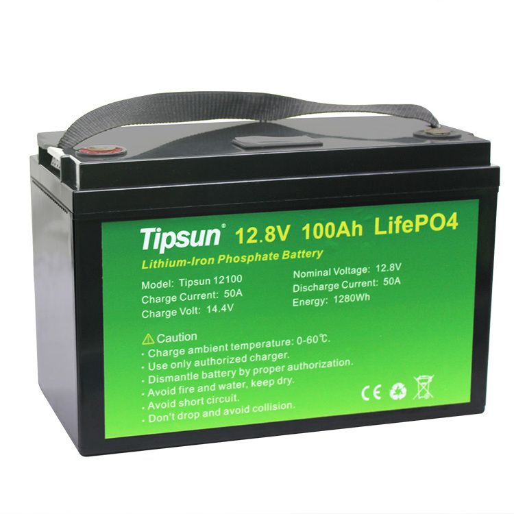 Tipsun OEM 12V 100Ah Deep Cycle Lithium Battery 12V Lifepo4 Rechargeable Battery for EV 4500+ Cycle Built-in BMS IP65