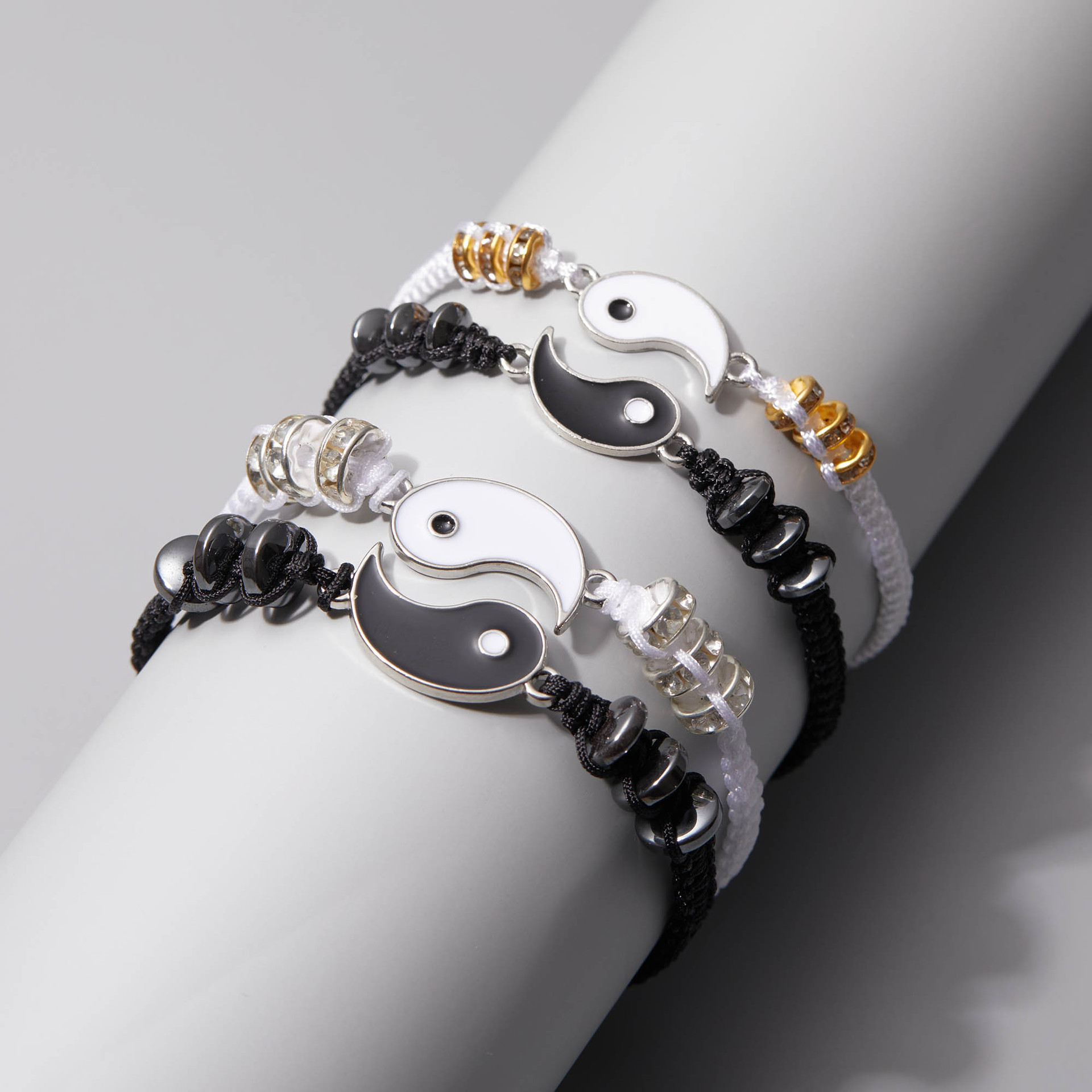 Fashion Alloy Women Bracelets Handwork Adjustable  Black White Couple Bangle Yin Yang Tai Ji Gossip Rope Jewelry For Lovers