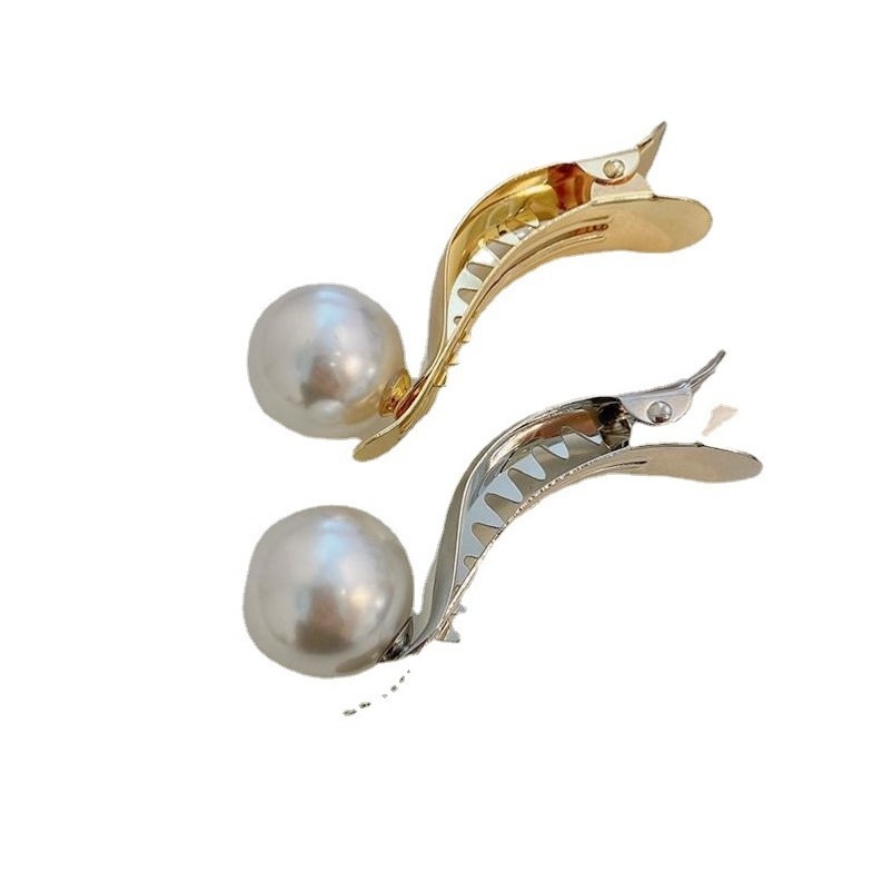 Fashion Pearl Metal Hair Claw Clip Women Shark Hair Claw Advanced  High Ponytail  Duck Pearl Claw Hair Accessories Headwear