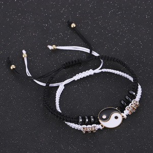 Fashion Alloy Women Bracelets Handwork Adjustable  Black White Couple Bangle Yin Yang Tai Ji Gossip Rope Jewelry For Lovers