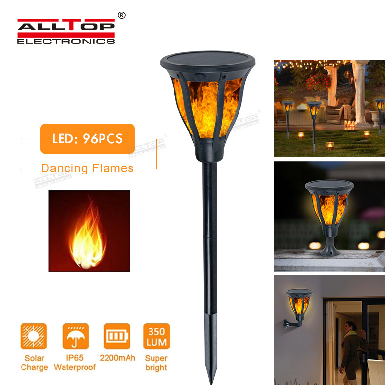 ALLTOP Outdoor Flickering Flame Bollard Light Decorative LED Solar Garden Light With 4 Mode