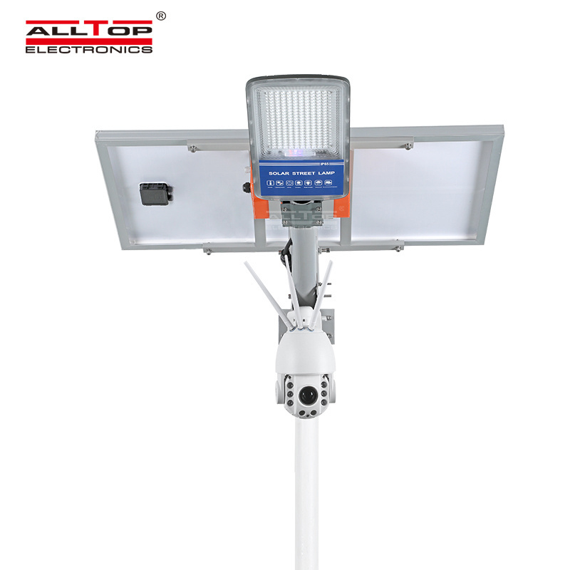 ALLTOP Newest design remote wireless control led lamparas solar street light with 4g wifi cctv camera