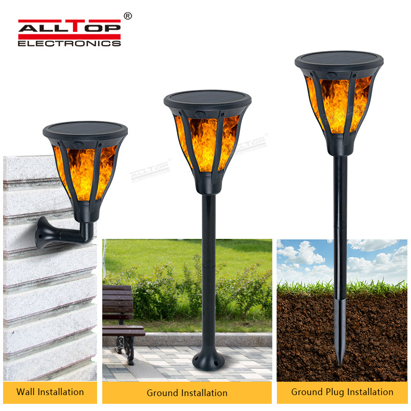 ALLTOP Outdoor Flickering Flame Bollard Light Decorative LED Solar Garden Light With 4 Mode