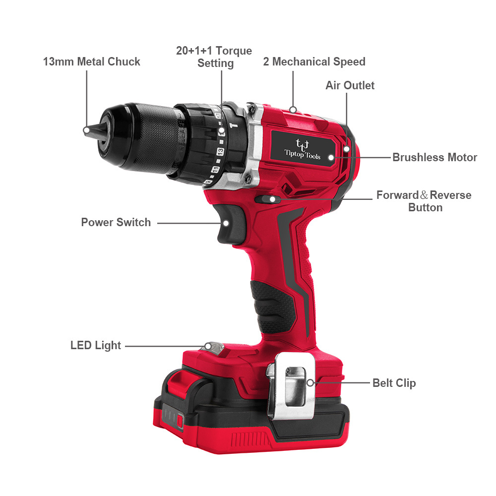 Cordless Electric Impact Hand Drill Set FFU Good Quality High Torque 20v Lithium Battery Power Brushless 13mm Brush Motor 19+1+1