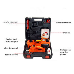 T29448 Electric Hydraulic Jack and Wrench tools kit Tire Pump and LED Flashlight 3 in 1 Set Electric Car Jack