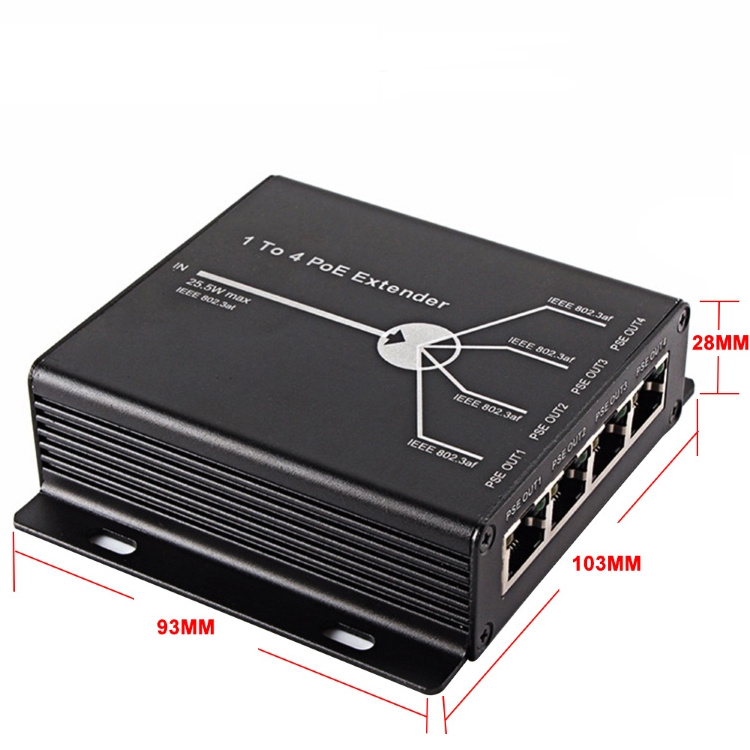 New 4 Port IEEE802.3af PoE Extender for IP camera Extend 120m transmission distance with 10/100M LAN ports network switch