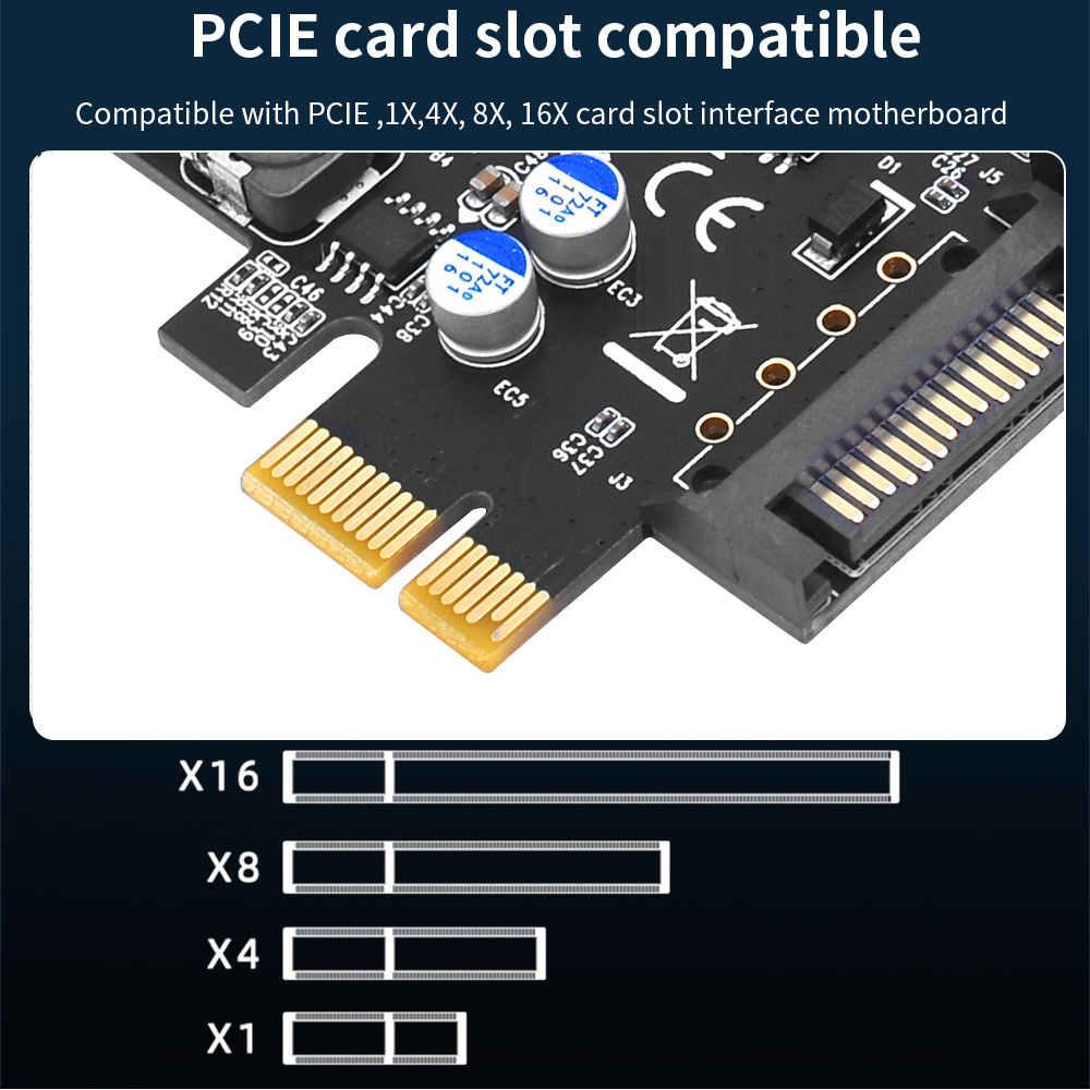 TISHRIC USB3.2 Gen1 19Pin Multiplie PCI-E 1X To 2 Ports r PCI E Controller Add On Cards 5Gbps PCIE USB3.2 Adapter Expansion Card