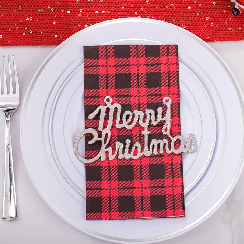 Natural custom napkins with logo red black checkered pattern premium 3ply disposable christmas party dinner paper napkins