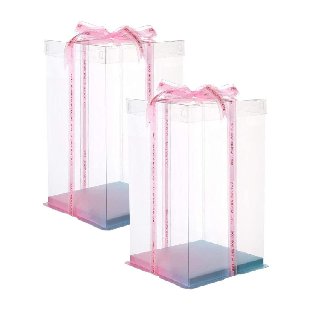 Customizable luxury plastic cake box transparent tall party wedding birthday for pop guest clear cake box