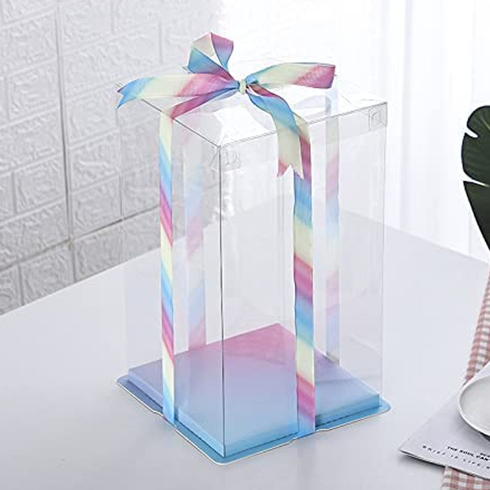 Customizable luxury plastic cake box transparent tall party wedding birthday for pop guest clear cake box