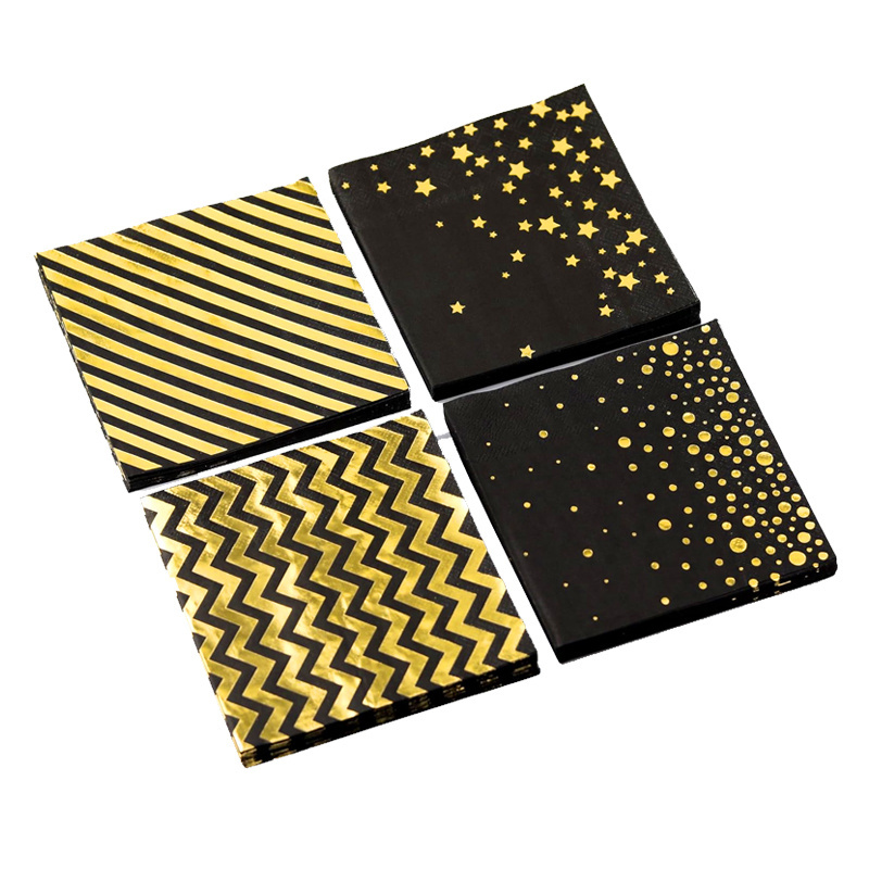 Custom unique party white and gold colors foil rose gold polka dot airlaid party wedding cocktail tissue paper napkins