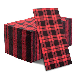 Natural custom napkins with logo red black checkered pattern premium 3ply disposable christmas party dinner paper napkins