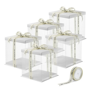 Customizable luxury plastic cake box transparent tall party wedding birthday for pop guest clear cake box