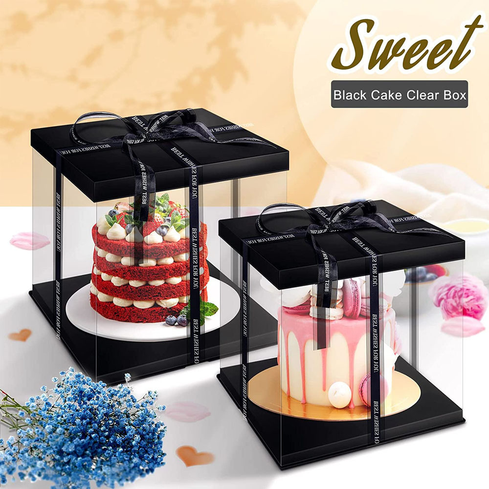 Customizable luxury plastic cake box transparent tall party wedding birthday for pop guest clear cake box