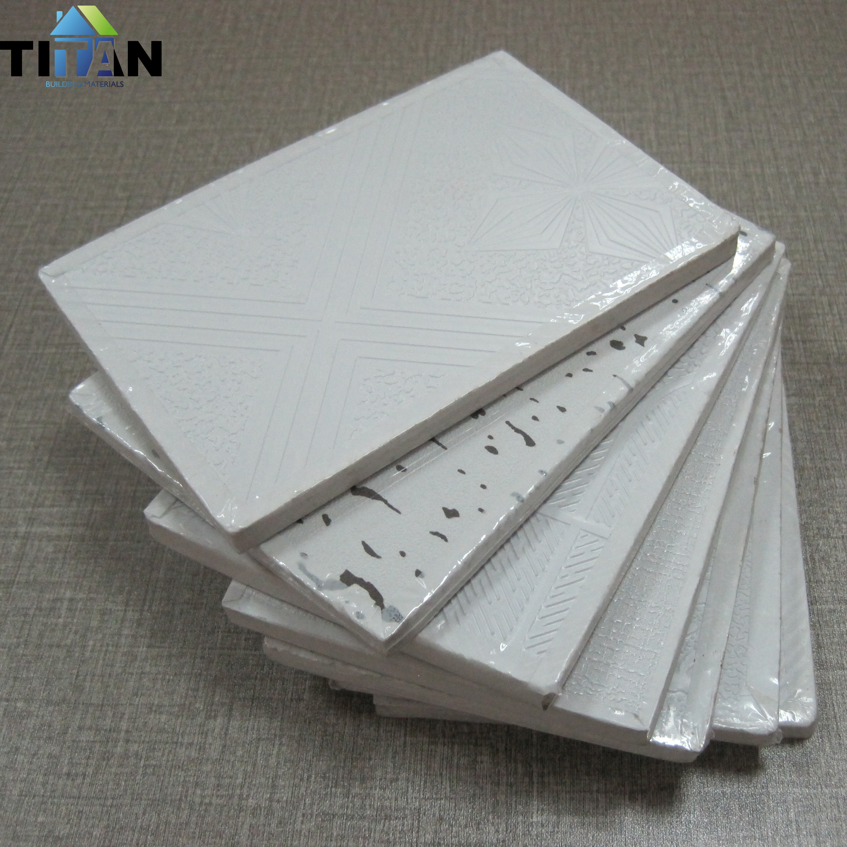 Vinyl Coated Gypsum Ceiling Aluminum Foil Dalles De Plafond Pvc Gypsum Ceiling Tile 595*595*9