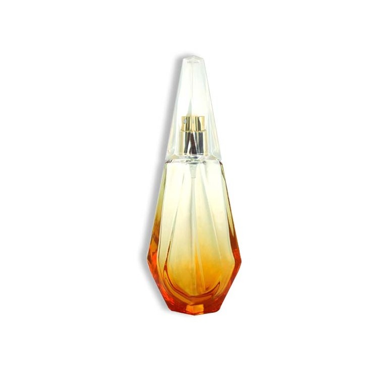 Fancy 30 ml 50ml 2oz Glass Atomizer Frosted Recycle Fragrance Flacon Dual Yellow Triangle Pyramid Shaped Perfume Bottle