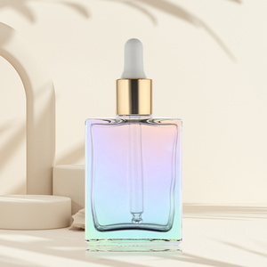 Custom Skin Care Serum Packing Spraying Clear Rainbow Gradient Glass Essential Oil Bottle Translucent Dropper Bottle